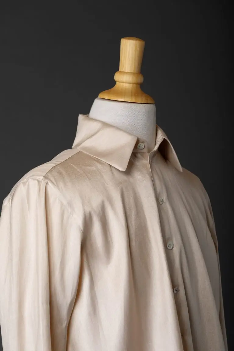 Thai silk couture shirt created by Saskia ter Welle for the Dutch ambassador, presented during Thai Silk Fashion Week