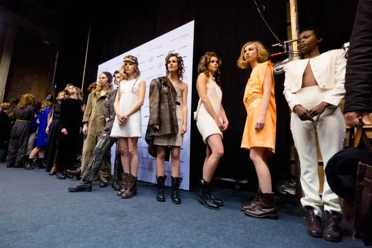 Backstage at Amsterdam Fashion Week: models waiting for Saskia ter Welle’s couture show “Come Fly with Me”